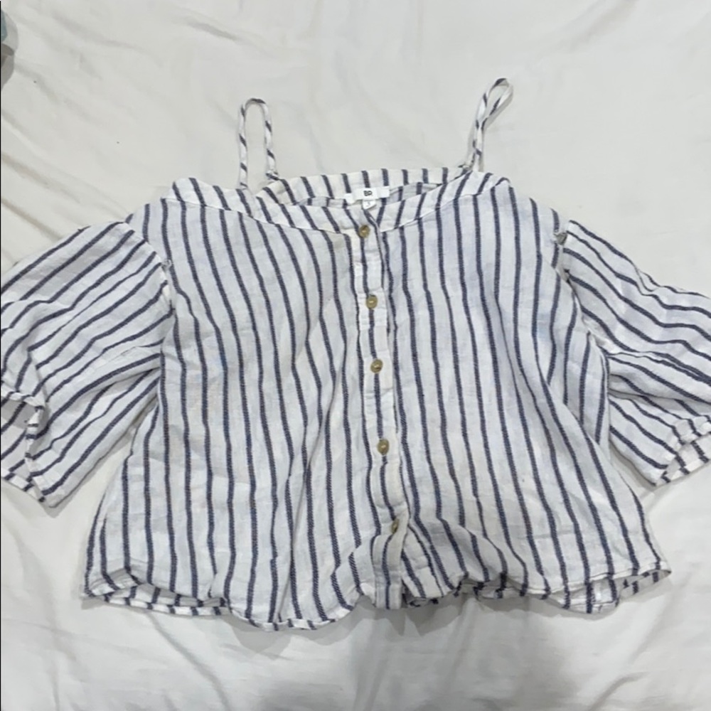 Off the shoulder pin stripe B&W top
